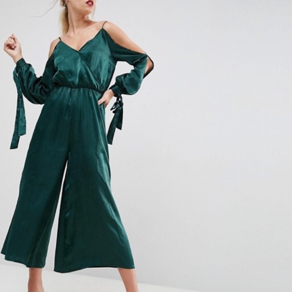 ASOS Forest Green Cold Shoulder Jumpsuit